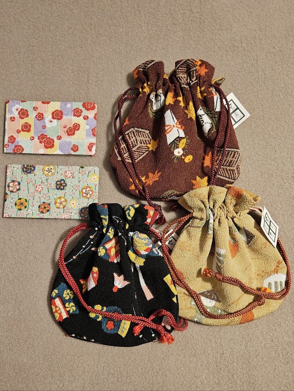 Kyoto Japan Mini Kinchaku Reversible Drawstring Pouch Set and Mini Contact Books